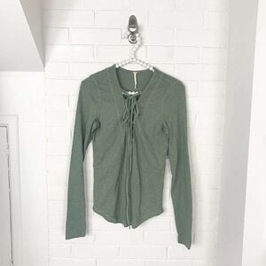 Green Lace-Up Women's Top
